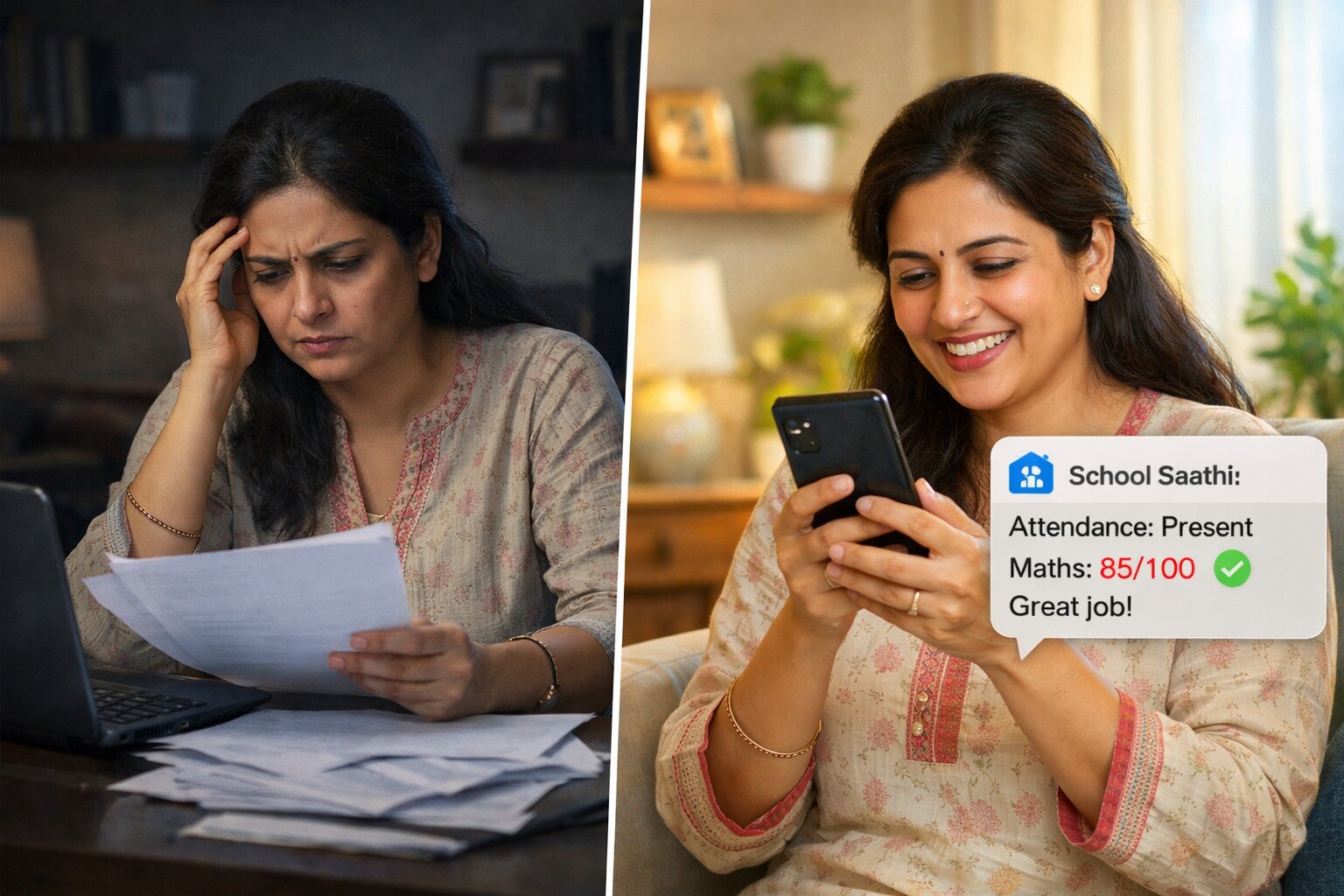 Parents — before and after School Saathi