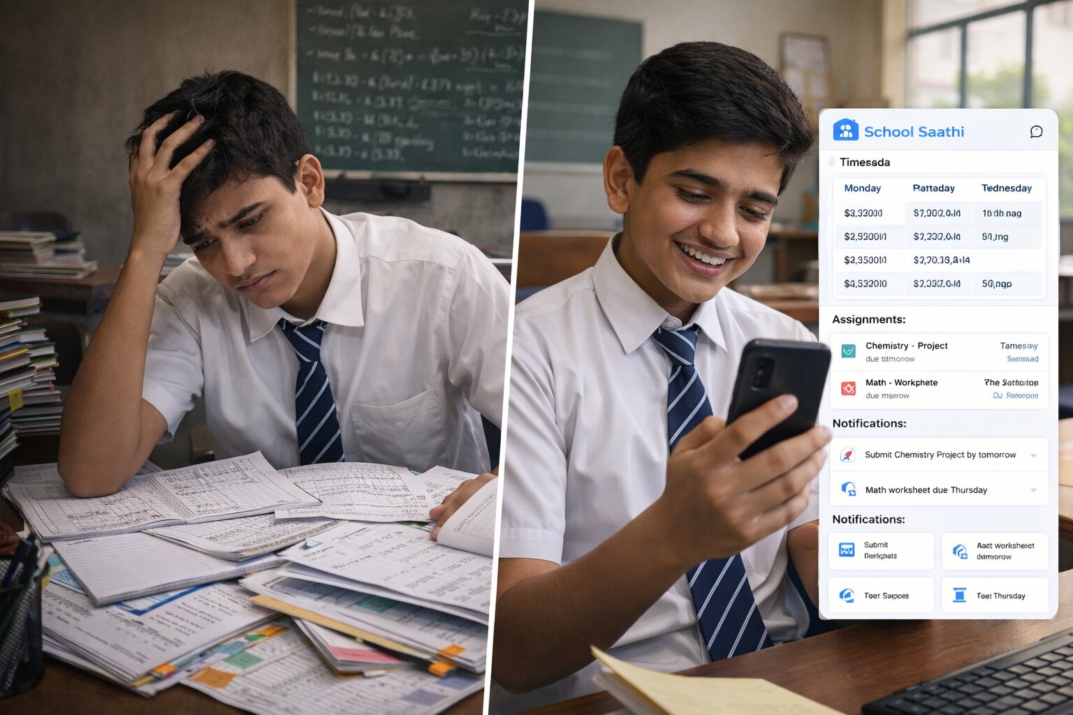 Students — before and after School Saathi